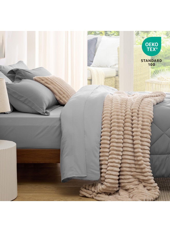 Bedsure Bedsure Queen Comforter Set - 7 Pieces Reversible Comforters Queen Size Bed Set Bed in a Bag with Comforter, Sheets, Pillowcases & Shams, Grey Bedding Sets  - Image 4