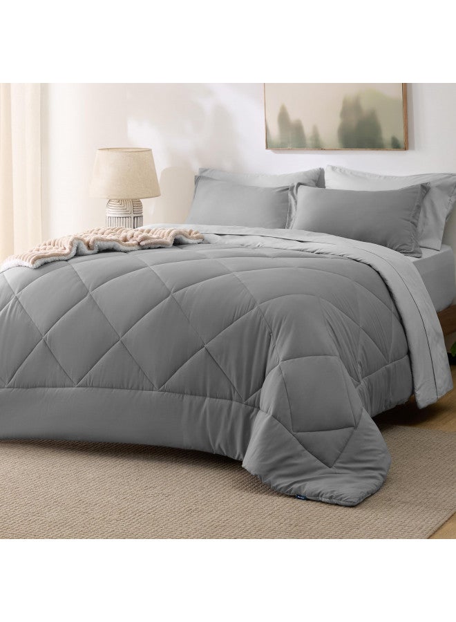 Bedsure Bedsure Queen Comforter Set - 7 Pieces Reversible Comforters Queen Size Bed Set Bed in a Bag with Comforter, Sheets, Pillowcases & Shams, Grey Bedding Sets  - Image 1
