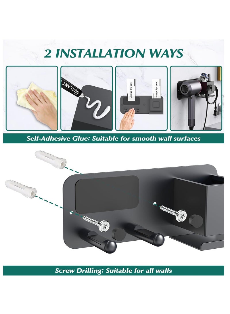 Hair Dryer Holder Wall Mount, Aluminum Alloy Self Adhesive Blow Holder, Mounted No Drilling Adhesive, Tool Toothbrush Shaver Organizer - Image 4