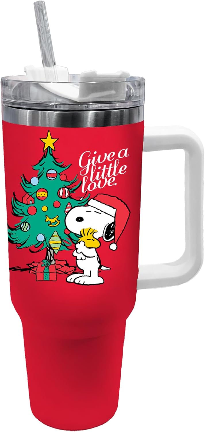 Spoontiques Spoontiques Snoopy Christmas Stainless Steel Travel Mug with Handle  40 oz Capacity  Double Wall Stainless Steel with Sliding Lock Travel Lid  125 Tall 