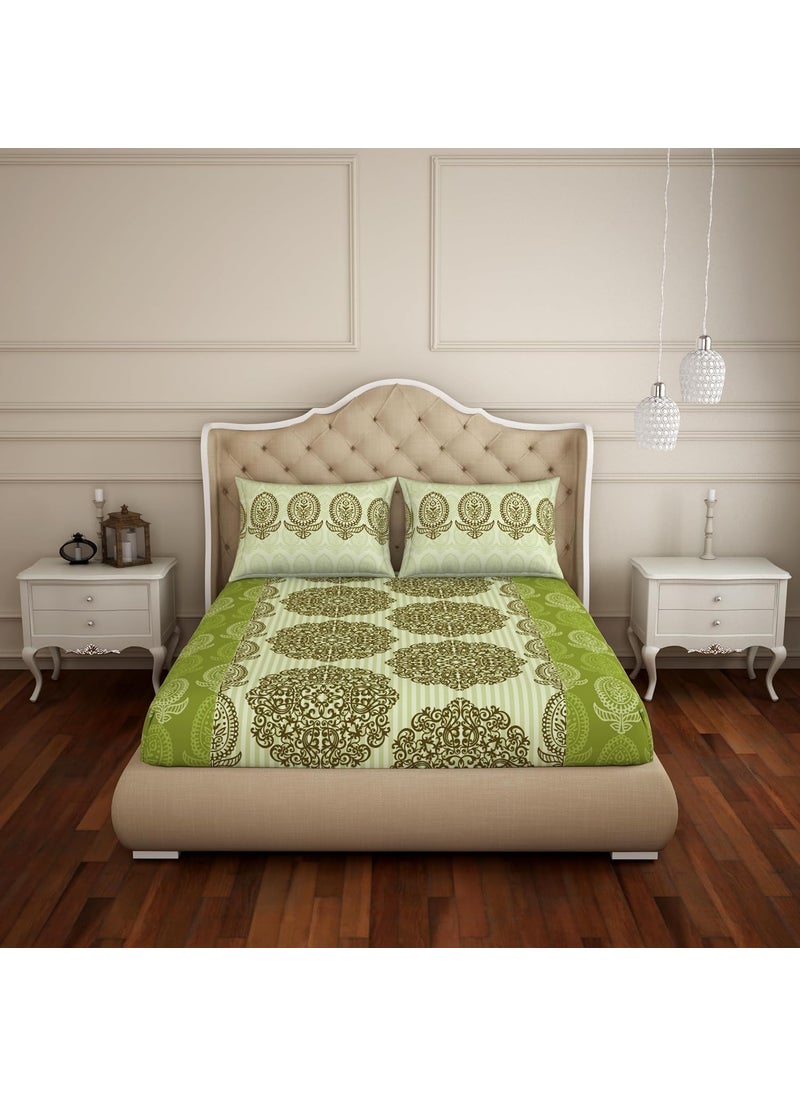 SPACES Spaces Atrium 100% Cotton Medium Double Bedsheet with 2 Pillow Covers |Skin Safe and Breathable Material 144 TC Bed Sheet Size 224Cm x 274Cm / 43Cm x 68Cm (Green-Floral)  - Image 1