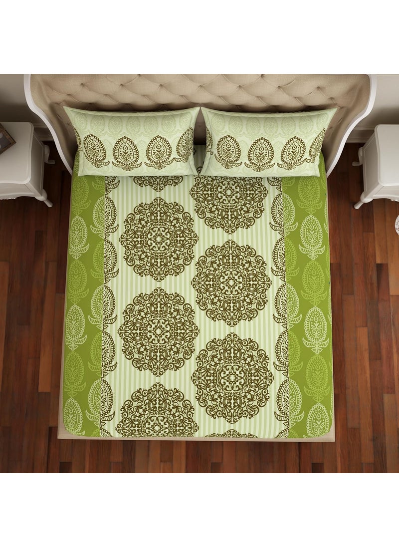 SPACES Spaces Atrium 100% Cotton Medium Double Bedsheet with 2 Pillow Covers |Skin Safe and Breathable Material 144 TC Bed Sheet Size 224Cm x 274Cm / 43Cm x 68Cm (Green-Floral)  - Image 3