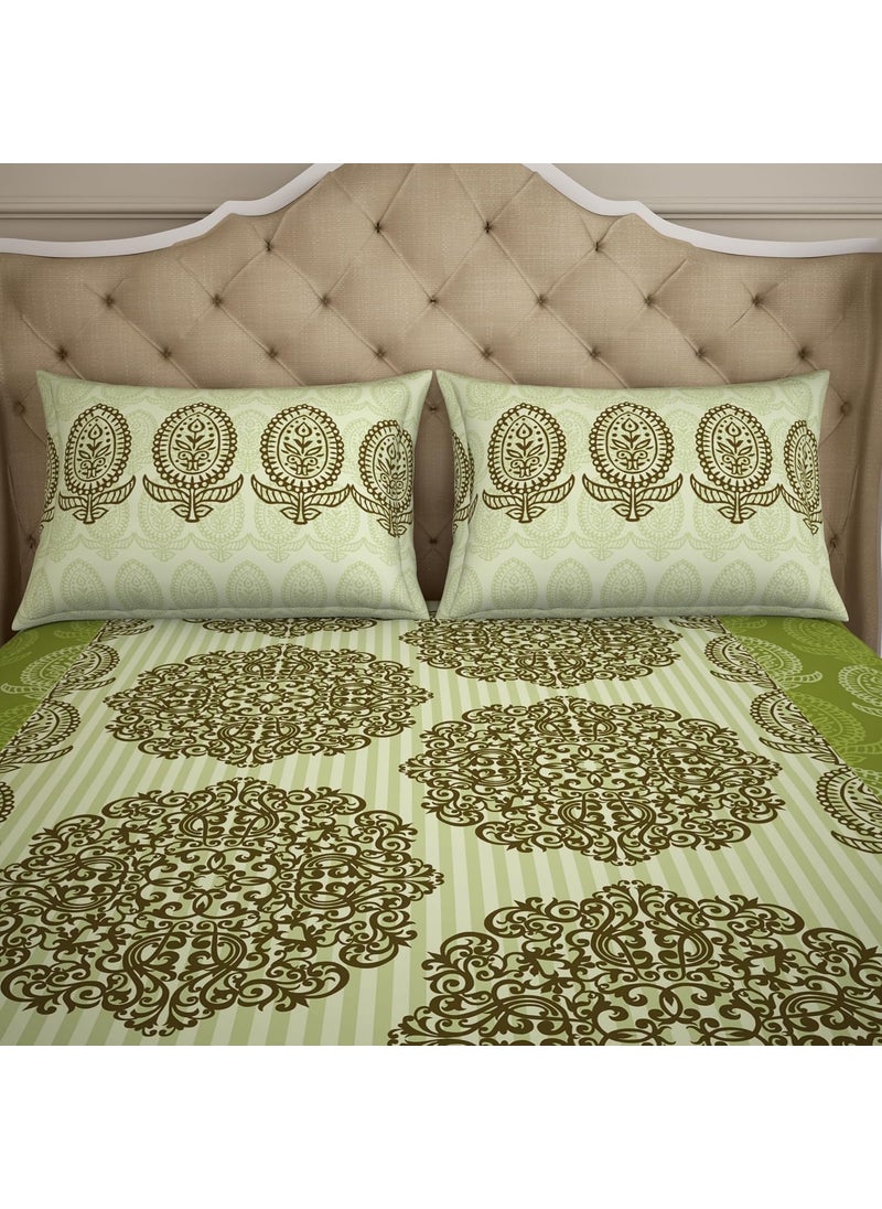 SPACES Spaces Atrium 100% Cotton Medium Double Bedsheet with 2 Pillow Covers |Skin Safe and Breathable Material 144 TC Bed Sheet Size 224Cm x 274Cm / 43Cm x 68Cm (Green-Floral)  - Image 2