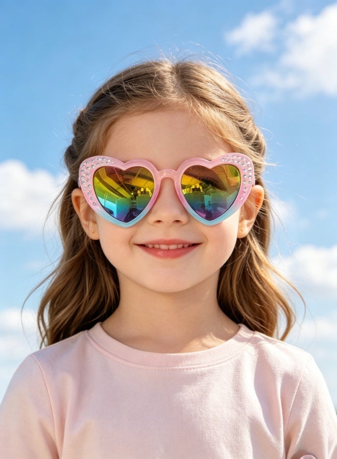 Five dream house Kids UV400 Protection with Light Weight Eyewear, 3D Rhinestone Heart Butterfly Kids Sunglasses Set, Glitter Gradient Portable Hard Storage Case - Image 1