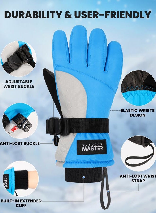 OutdoorMaster Kids Ski Snow Gloves, 3M Thinsulate Winter Windproof Waterproof Thermal Gloves for Boys & Girls, Fits Youth Winter Sports, Skiing, Snowboard - Image 5