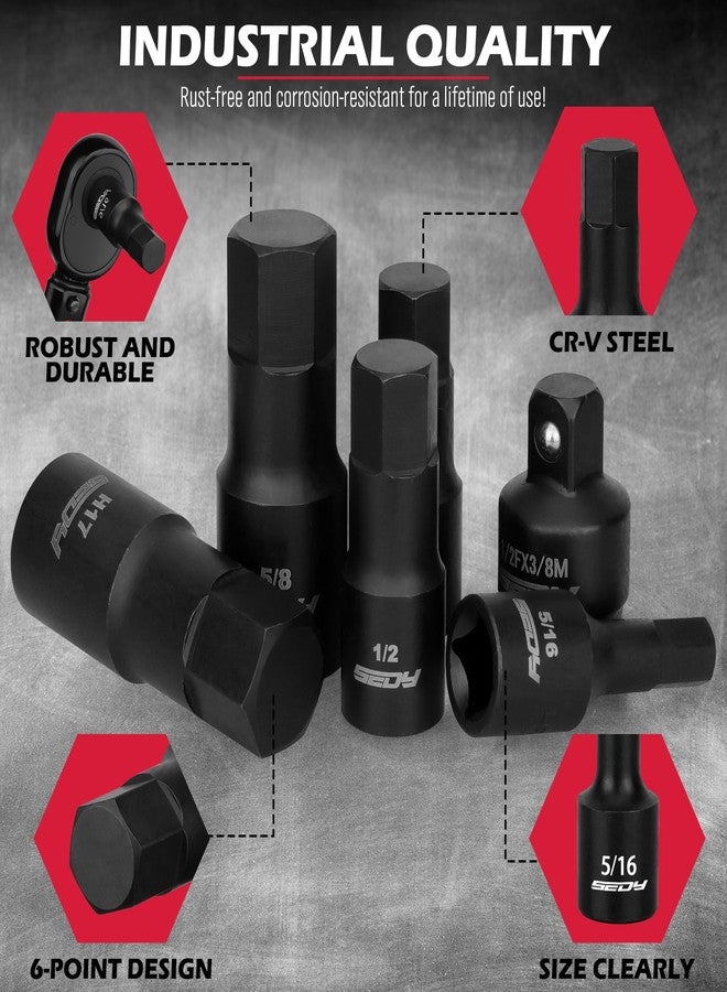 سيدي طقم مفكات سداسية الرأس: 36 قطعة مع 4 محولات، طقم مفكات سداسية الرأس من درايف ماستر، مقاس 1/4 بوصة، 3/8 بوصة، 1/2 بوصة، SAE والقياسات المترية، ارتفاع 5-19 بوصة، و3/4 بوصة - 5/64 بوصة، حقيبة تخزين متينة، ميكانيكي سيارات - Image 5
