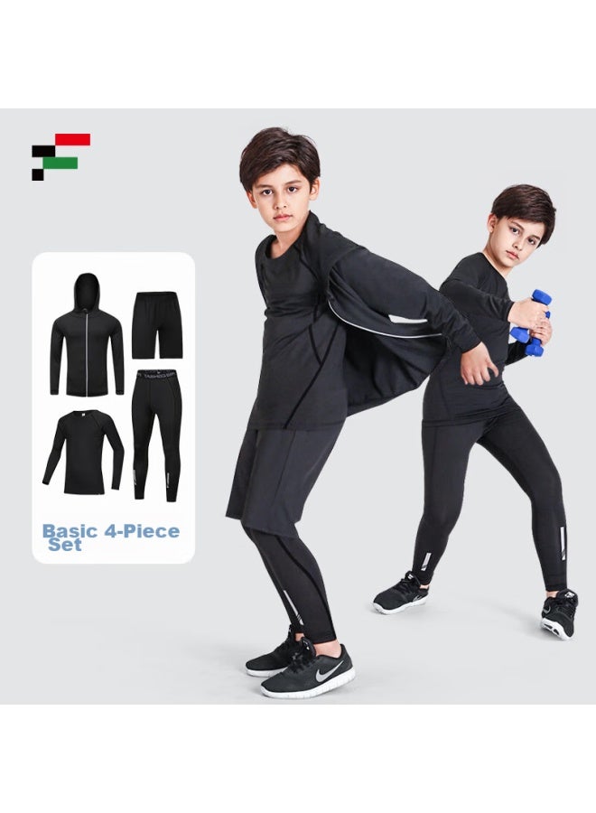 Fandimu Children's Sports Set For Boys, Tight-fitting Breathable Track And Field Training Running Youth Undershirt Basketball Uniform Four-piece Set - Image 1