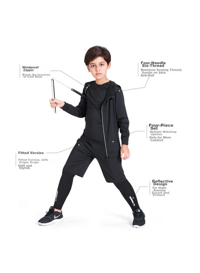Fandimu Children's Sports Set For Boys, Tight-fitting Breathable Track And Field Training Running Youth Undershirt Basketball Uniform Four-piece Set - Image 3