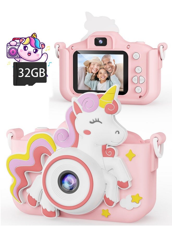 Kikapabi - Unicorn Kids Camera Toys Selfie Digital Camera For Kids Age 3 10 Toddlers Video Camera With 32G Sd Card Christmas Birthday Gifts For Girls Age 3 4 5 6 7 8 9 10 - Image 1