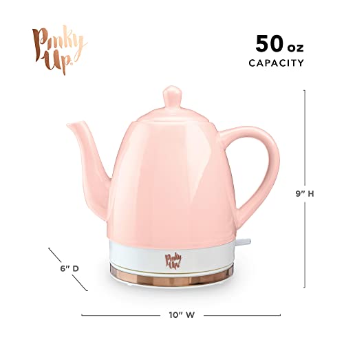 Pinky Up Noelle 1.5 L Pink Electric Ceramic Kettle with Gooseneck, Cute Water Boiler for Hot Teas and Pour Over Coffee, Blush with Rose Gold - Image 4
