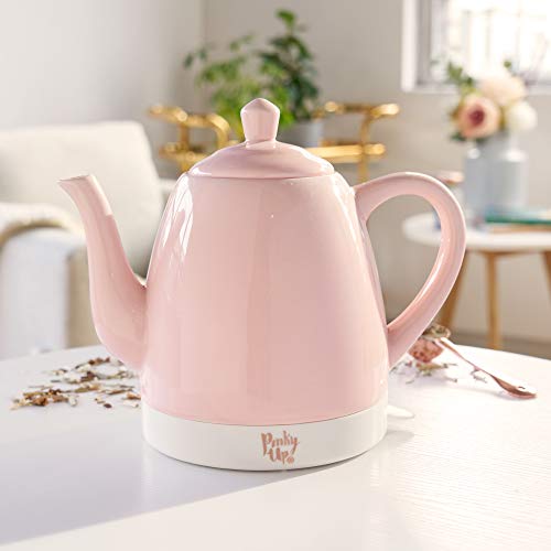 Pinky Up Noelle 1.5 L Pink Electric Ceramic Kettle with Gooseneck, Cute Water Boiler for Hot Teas and Pour Over Coffee, Blush with Rose Gold - Image 5