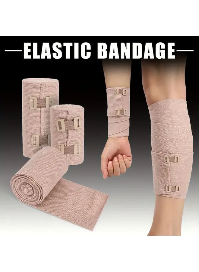 4 Packs Brown Spandex Elastic Bandages 3 And 4 Inches Reusable With Clip Closure - Image 1