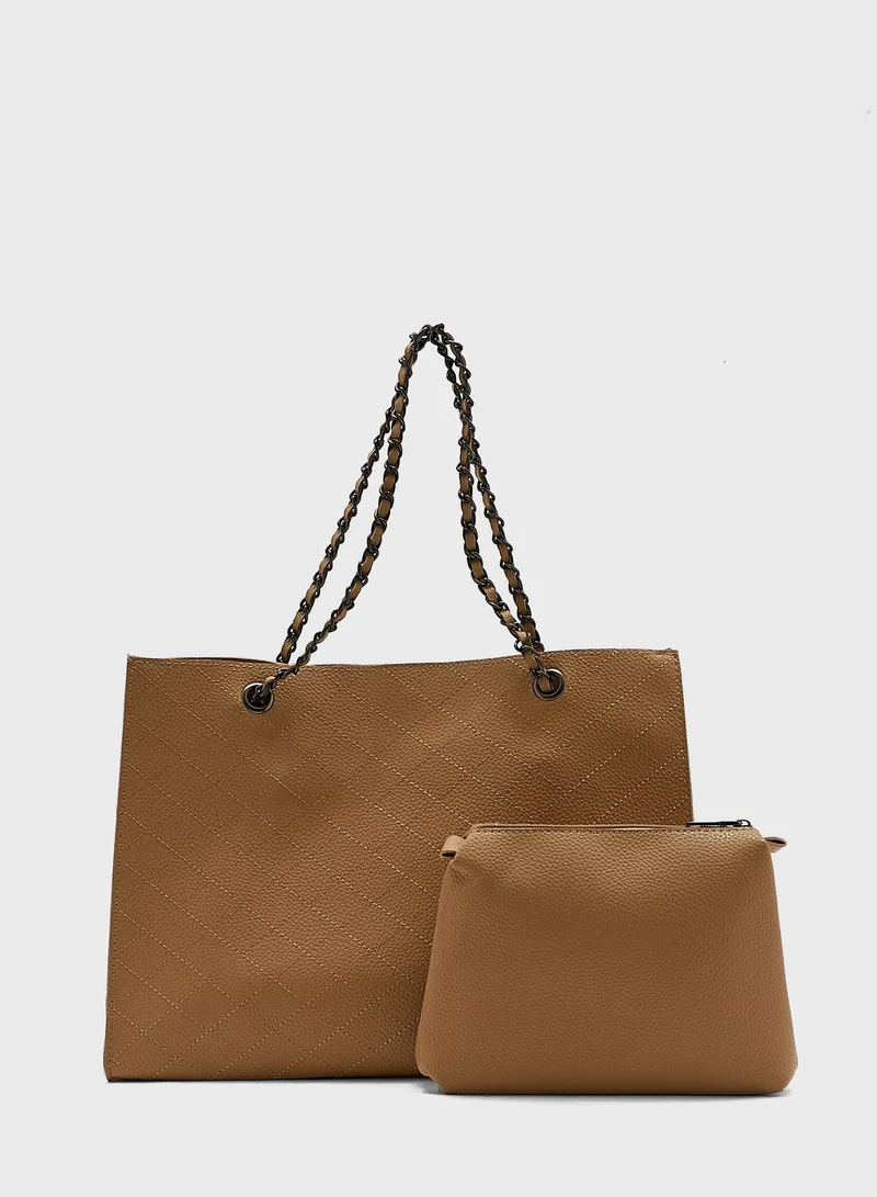 ELLA Quilted Chain Handle Tote Handbag