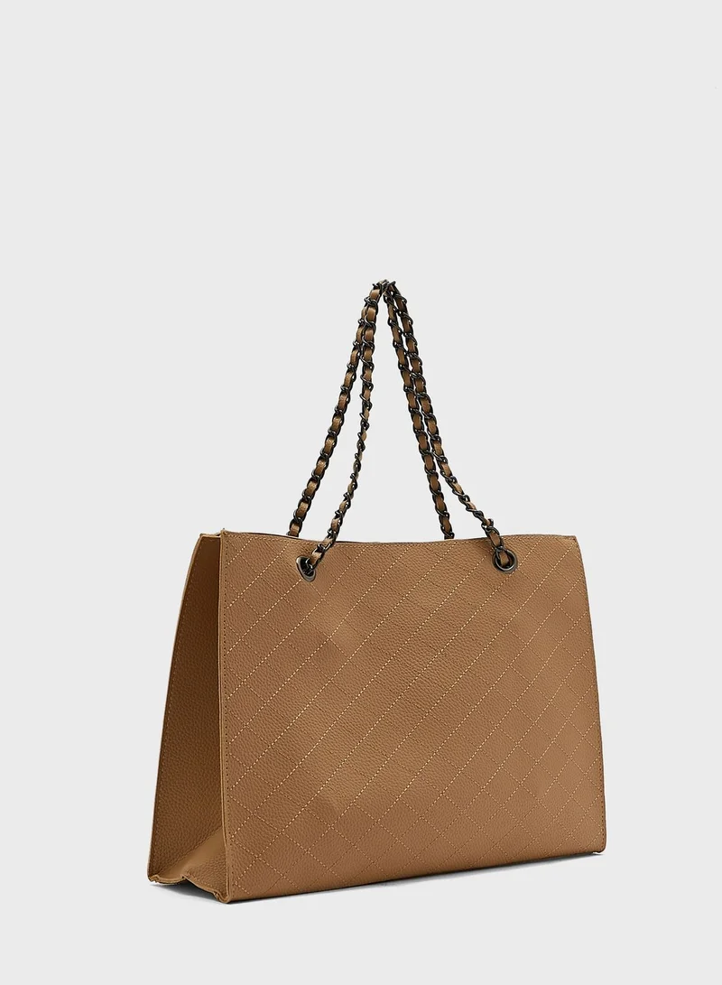 ELLA Quilted Chain Handle Tote Handbag