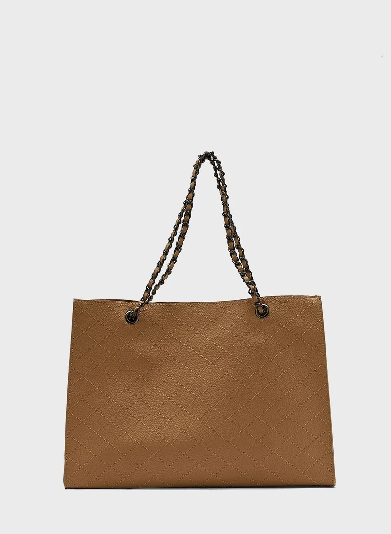 ELLA Quilted Chain Handle Tote Handbag