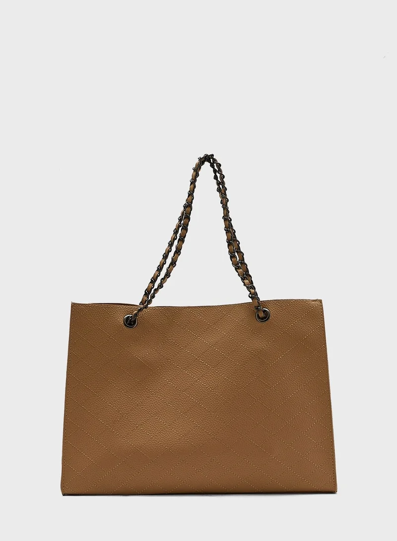 ELLA Quilted Chain Handle Tote Handbag