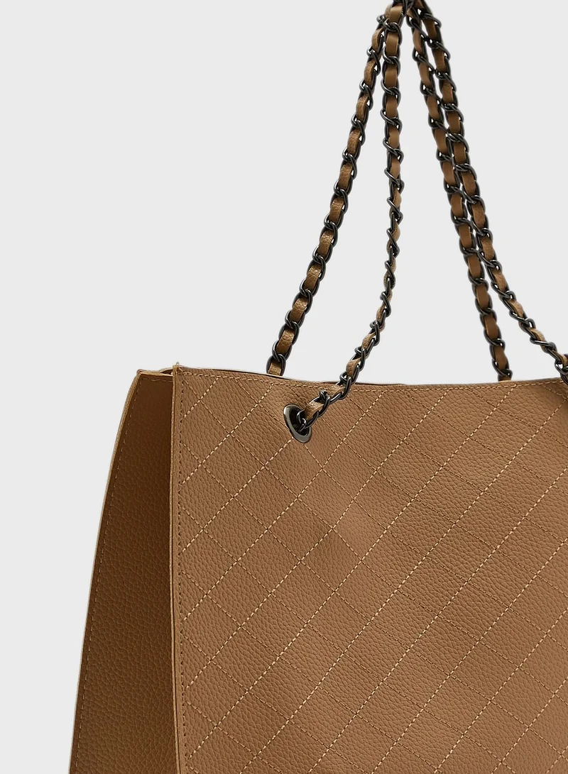 ELLA Quilted Chain Handle Tote Handbag