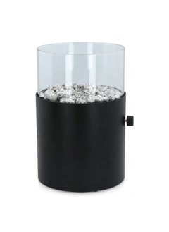 600W Metal Round Shape Table Top Gas Fire Pit with Adjustable Flame Black and Clear TP1202