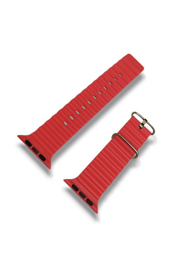 سوار سيليكون لساعات الذكية مقاس 42-49 ملم لون احمر - Image 2