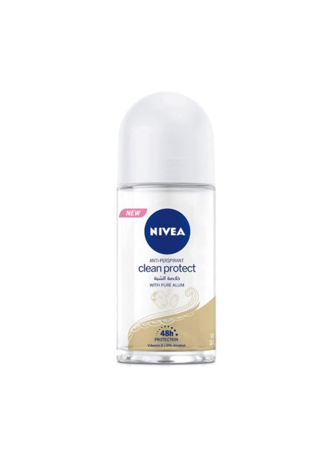 NIVEA Clean & Protect Roll-On Deodorant - with Alum Extract - 50ml