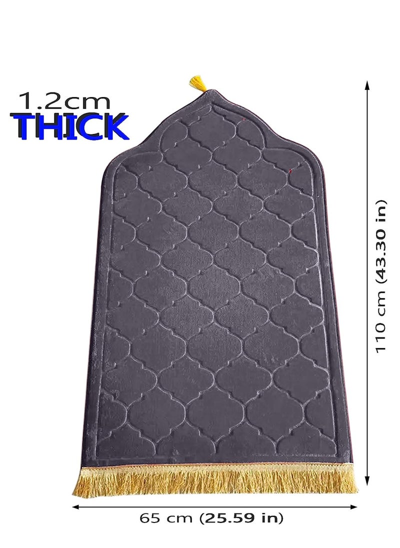 Fabienne Embossed Prayer Mat Anti-Slip Velvet Top Islamic Prayer Mat New Design Thick Padded Sajadah Prayer Rug for Men Women Eid Gift Ramadan Brown 70 x 110 cm  - Image 4