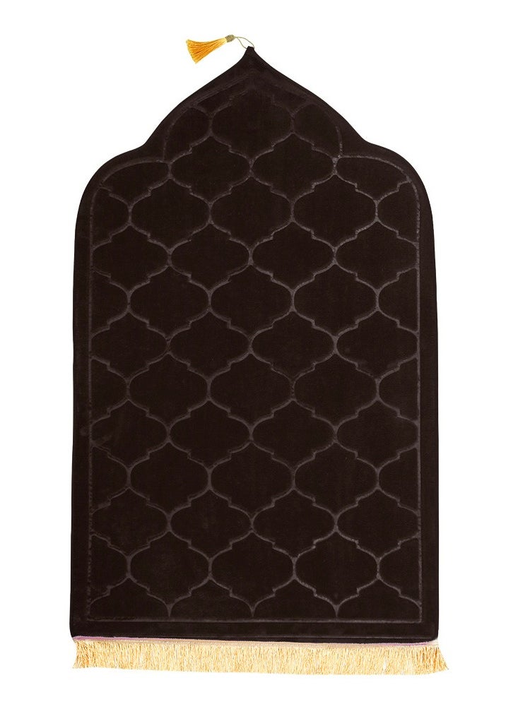 Fabienne Embossed Prayer Mat Anti-Slip Velvet Top Islamic Prayer Mat New Design Thick Padded Sajadah Prayer Rug for Men Women Eid Gift Ramadan Brown 70 x 110 cm  - Image 1