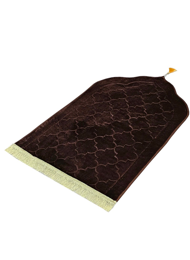 Fabienne Embossed Prayer Mat Anti-Slip Velvet Top Islamic Prayer Mat New Design Thick Padded Sajadah Prayer Rug for Men Women Eid Gift Ramadan Brown 70 x 110 cm  - Image 3