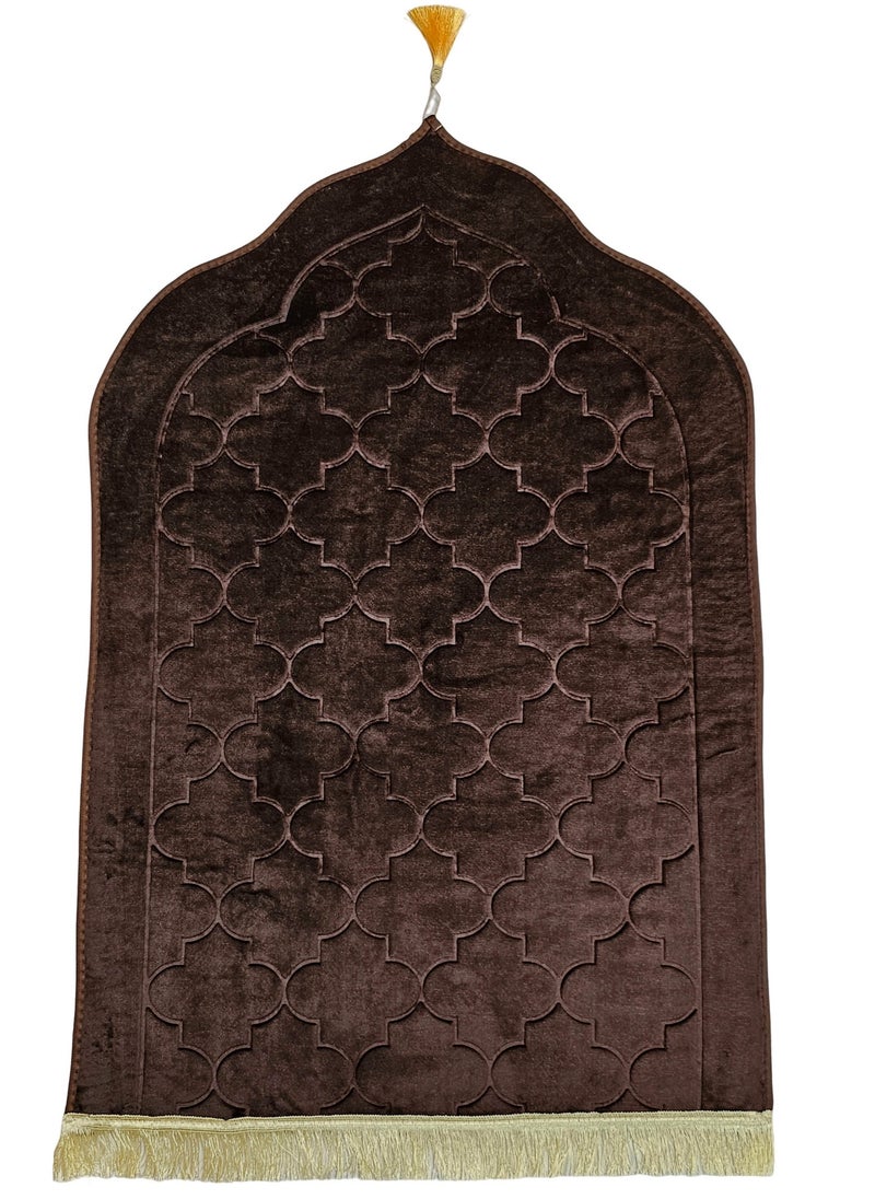 Fabienne Embossed Prayer Mat Anti-Slip Velvet Top Islamic Prayer Mat New Design Thick Padded Sajadah Prayer Rug for Men Women Eid Gift Ramadan Brown 70 x 110 cm  - Image 2