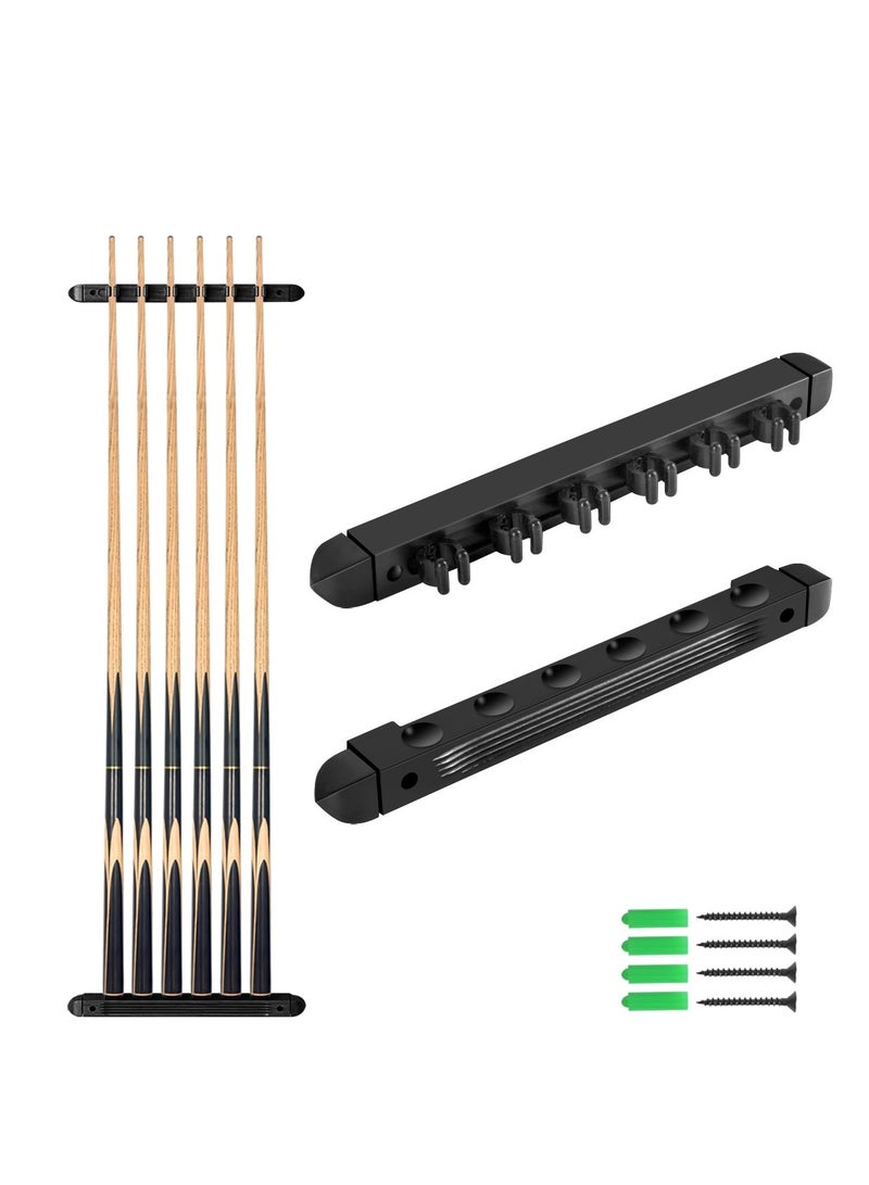 SYOSI 1 Pack Pool Stick Holders, Wall Mounted Billiard Holder, Wooden Pool Cue Holders with 6 Cues, Billiard Cue Racks Set (Black) - Image 1
