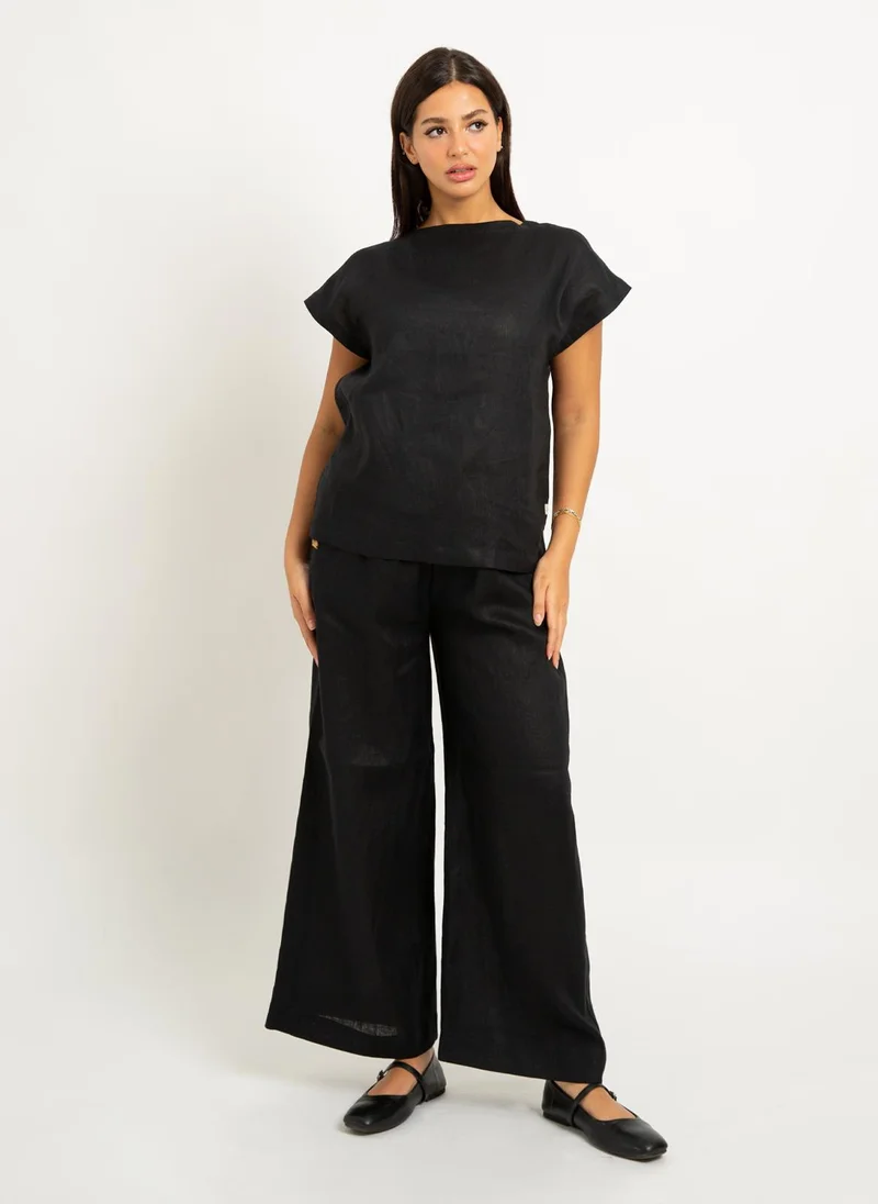 Kaafmeem Black Linen Light Set
