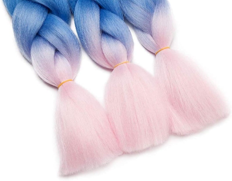 KASTWAVE Synthetic Hair for Braiding, Jumbo Braids, Extension Afro Braids Crochet Twist, Heat Resistant 24 inch 3 Pcs(Black to Pure Blue to Light Pink) - Image 5