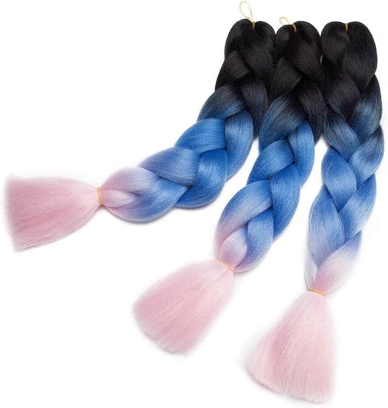 KASTWAVE Synthetic Hair for Braiding, Jumbo Braids, Extension Afro Braids Crochet Twist, Heat Resistant 24 inch 3 Pcs(Black to Pure Blue to Light Pink) - Image 4