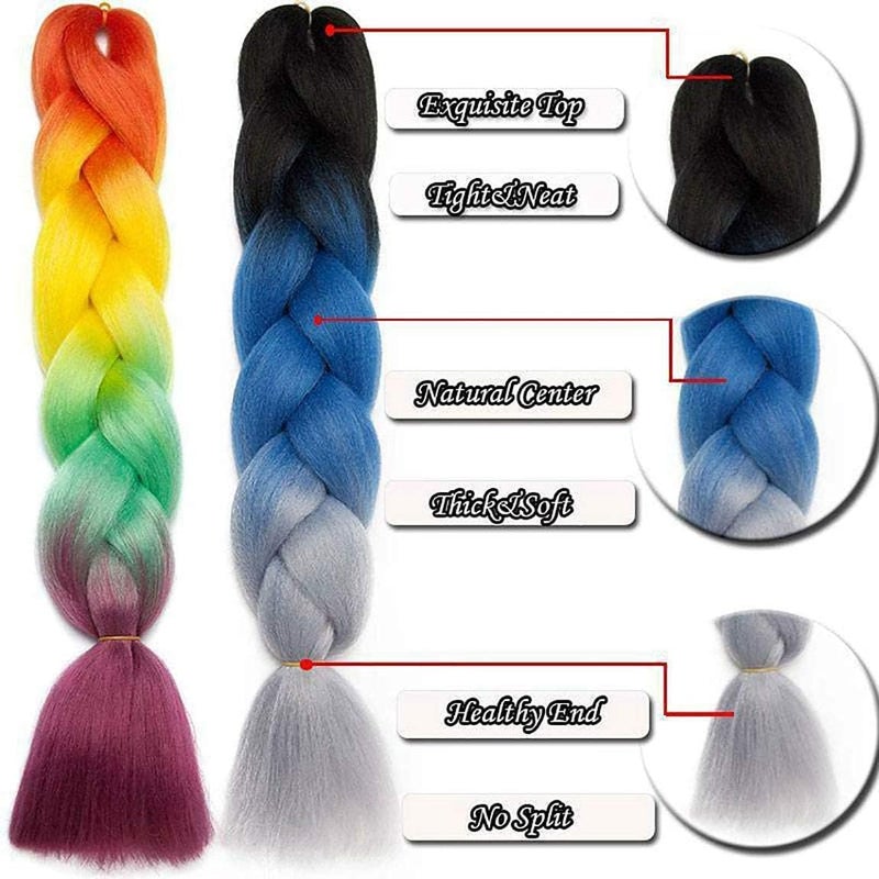 KASTWAVE Synthetic Hair for Braiding, Jumbo Braids, Extension Afro Braids Crochet Twist, Heat Resistant 24 inch 3 Pcs(Black to Pure Blue to Light Pink) - Image 3