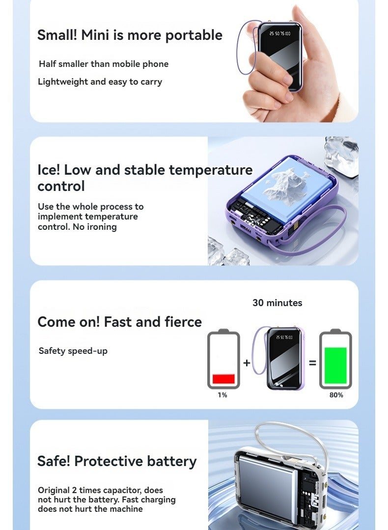 New built-in fast charging power bank 20000 mAh large capacity compact portable mirror power bank (pink)  - Image 3