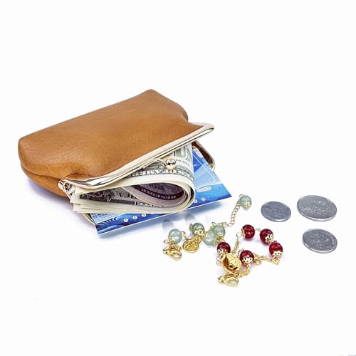 Lavogel Coin Purse, Kiss Lock Coin Purse for Women, Large Capacity Coin Pouch,Vintage Change Purse Cute Car Coin Holder for Women (1-Brown) - Image 4