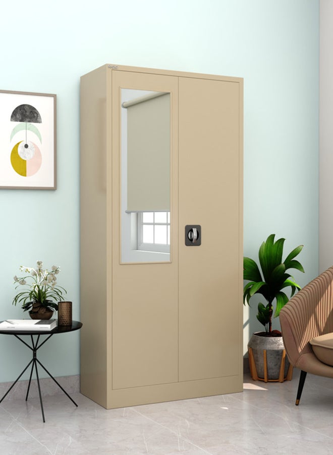 RIGID Steel Home Cupboard with Front Door Mirror BEIGE 180x90x45cm  - Image 1