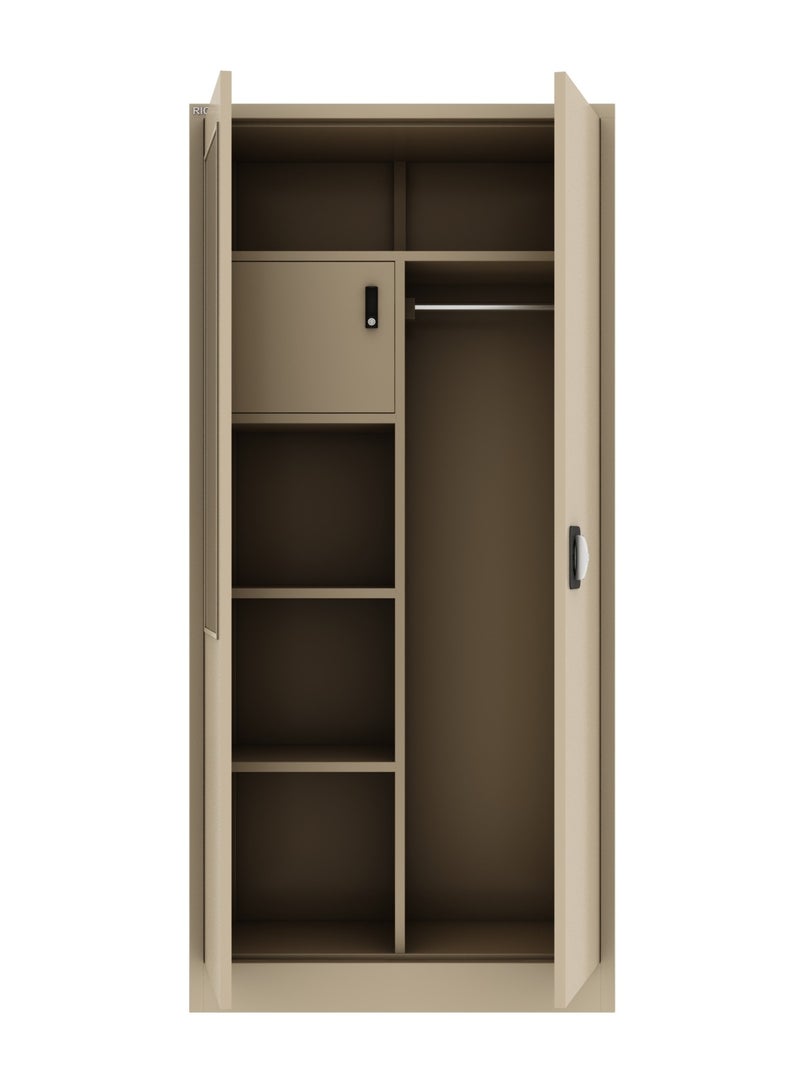 RIGID Steel Home Cupboard with Front Door Mirror BEIGE 180x90x45cm  - Image 4