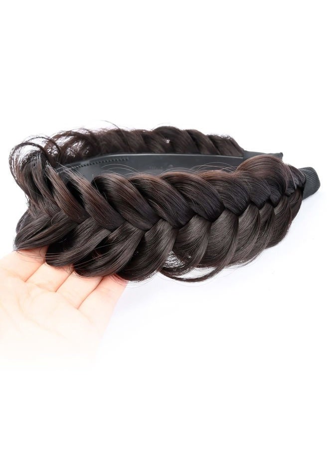 DIGUAN Wide Messy Braided Headband With Teeth Synthetic Hair Plaited Headband High Elasticity Braids Chunky Fishtail Braided Hair Band Hairpiece for Girls Women (Deep Brown) - Image 2