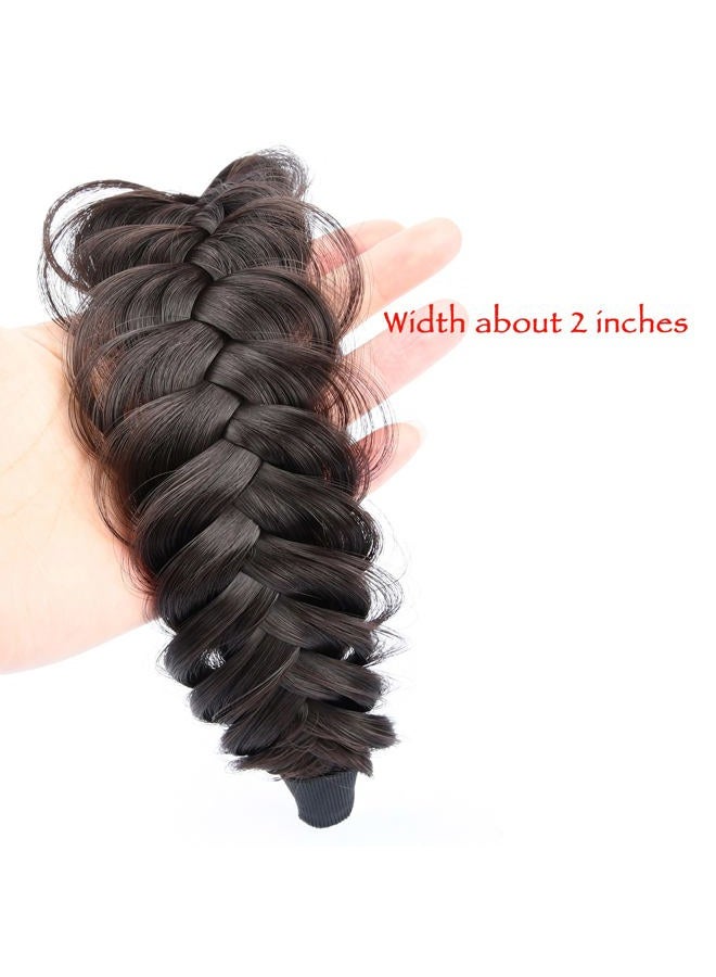 DIGUAN Wide Messy Braided Headband With Teeth Synthetic Hair Plaited Headband High Elasticity Braids Chunky Fishtail Braided Hair Band Hairpiece for Girls Women (Deep Brown) - Image 3