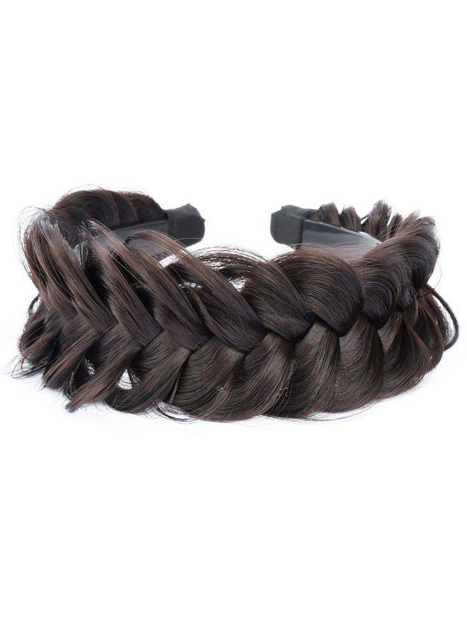DIGUAN Wide Messy Braided Headband With Teeth Synthetic Hair Plaited Headband High Elasticity Braids Chunky Fishtail Braided Hair Band Hairpiece for Girls Women (Deep Brown) - Image 4