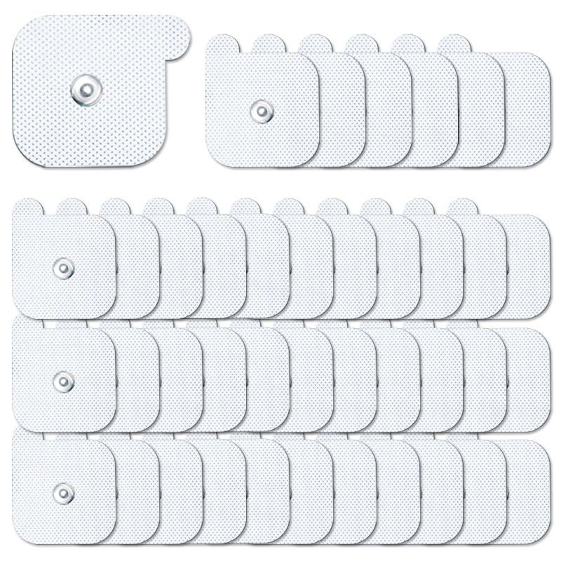 ReaJoy TENS Unit Replacement Pads, 40 PCS Adhesive Electrode, Reusable Replacement Electrodes, Compatible with Muscle Stimulator Machine of Most Brand, Standard 3.5 mm Snap-on Connector, 2" X 2" - Image 1