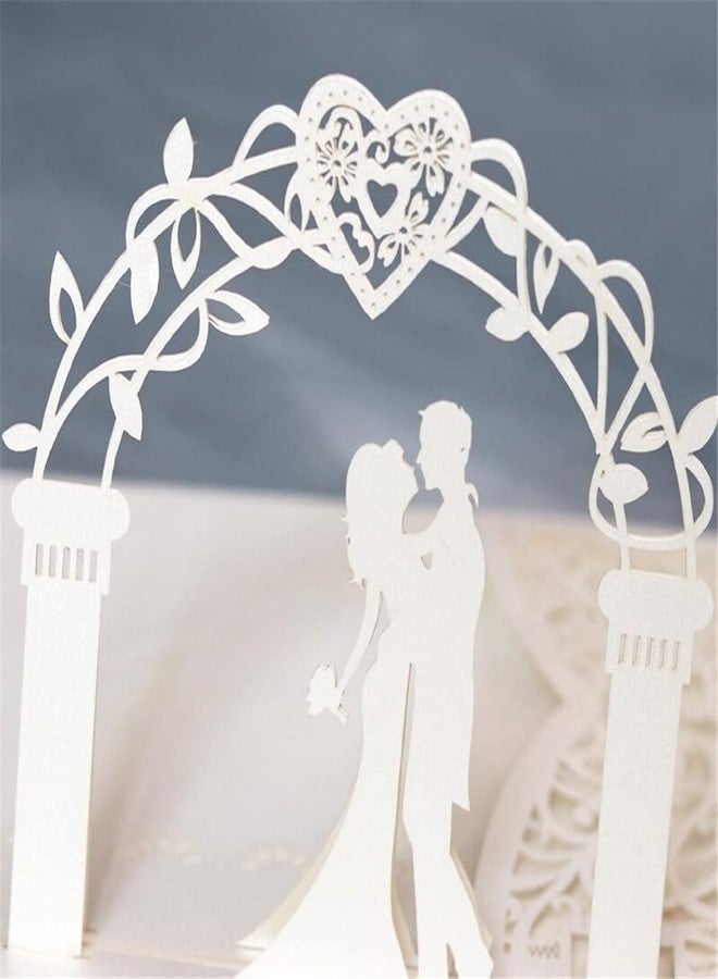 N.C NC 10sets 3D Pop Up Bride And Groom White Wedding Invitation Card Laser Cut Pocket Floral Engagement Invitations with Envelope & Inner Paper (White), 18x12.5CM - Image 4