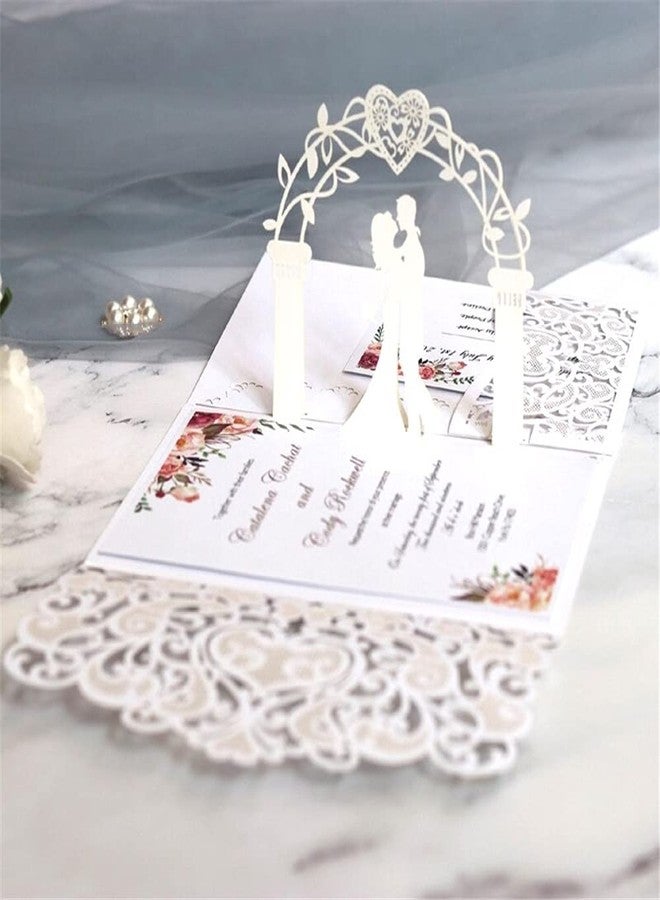 N.C NC 10sets 3D Pop Up Bride And Groom White Wedding Invitation Card Laser Cut Pocket Floral Engagement Invitations with Envelope & Inner Paper (White), 18x12.5CM - Image 1