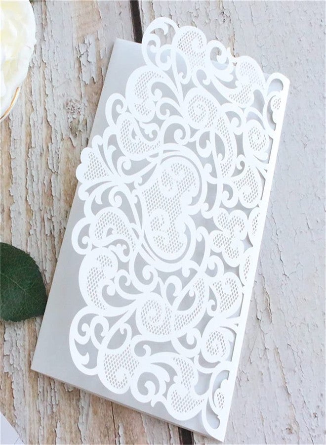 N.C NC 10sets 3D Pop Up Bride And Groom White Wedding Invitation Card Laser Cut Pocket Floral Engagement Invitations with Envelope & Inner Paper (White), 18x12.5CM - Image 3