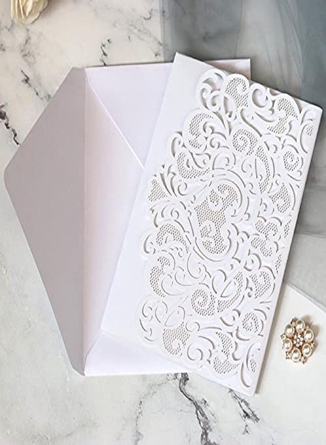 N.C NC 10sets 3D Pop Up Bride And Groom White Wedding Invitation Card Laser Cut Pocket Floral Engagement Invitations with Envelope & Inner Paper (White), 18x12.5CM - Image 5