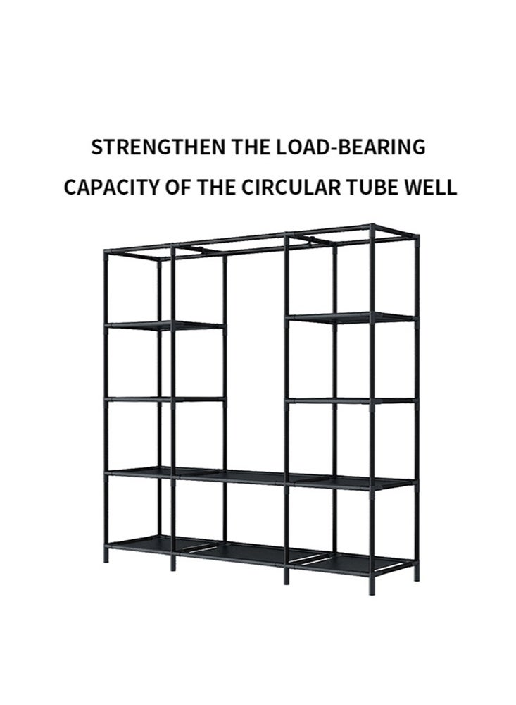 Monda Free-Standing Clothes Rack, Multifunctional Wardrobe, Bedroom Clothes Rack, Wardrobe Storage Rack, Storage Cabinet, Metal Bracket, Combined Space-Saving Clothing Storage Rack with Door Curtain (Gray, 146x45x168 Cm) - Image 4