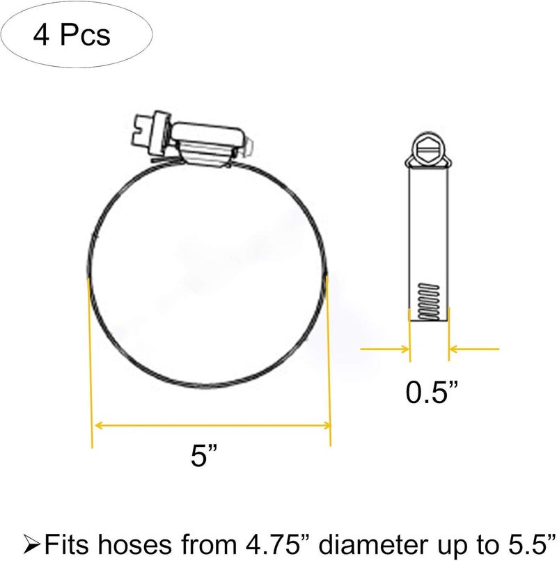 EesTeck 5" Adjustable 304 Stainless Steel Duct Clamps Hose Clamp Pipe Clamp Air Ducting Clamp worm drive hose clamps (4Pcs, 118mm-140mm) - Image 4