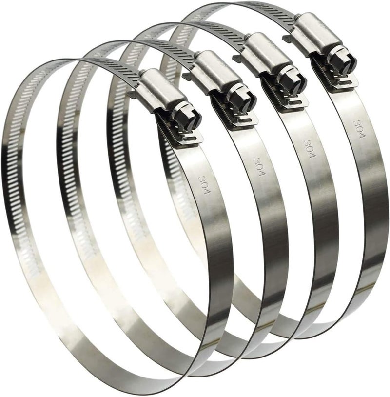 EesTeck 5" Adjustable 304 Stainless Steel Duct Clamps Hose Clamp Pipe Clamp Air Ducting Clamp worm drive hose clamps (4Pcs, 118mm-140mm) - Image 1