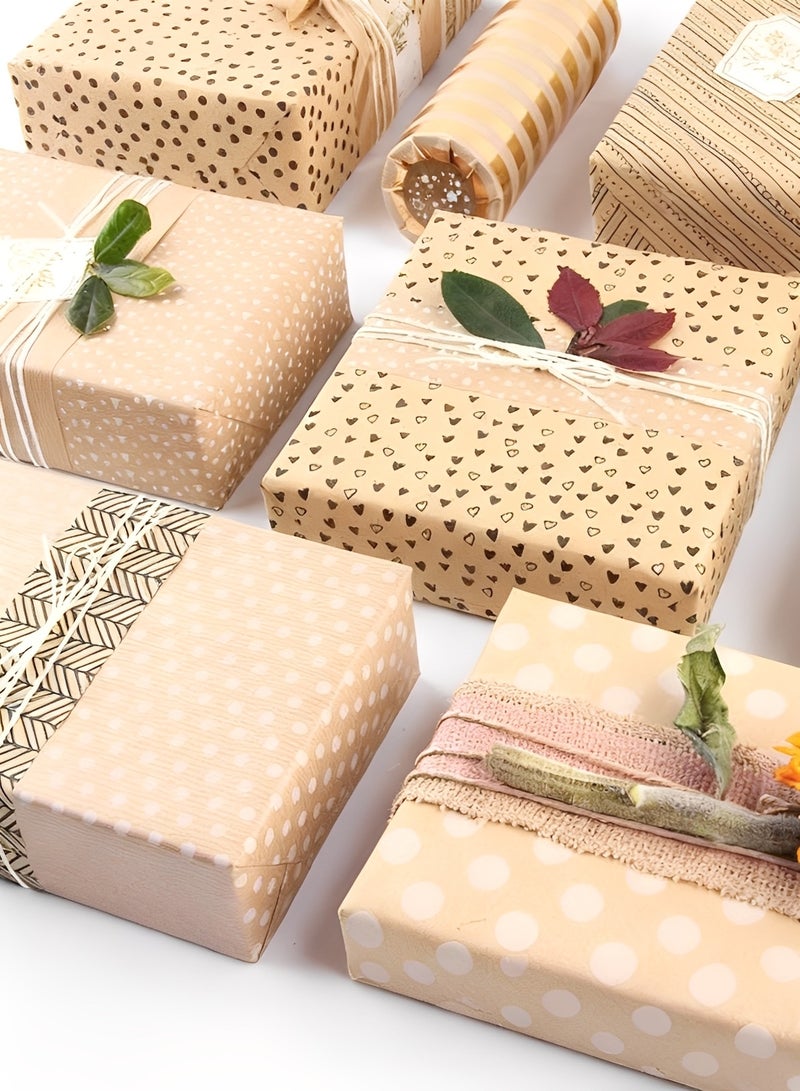 BELANO Gift Wrapping Paper Sheets Set, Kraft Gift Wrap with Envelopes and Ribbon, Present Packaging Kit for Birthday and Holiday Mixed Designs 16 Pieces - Image 5