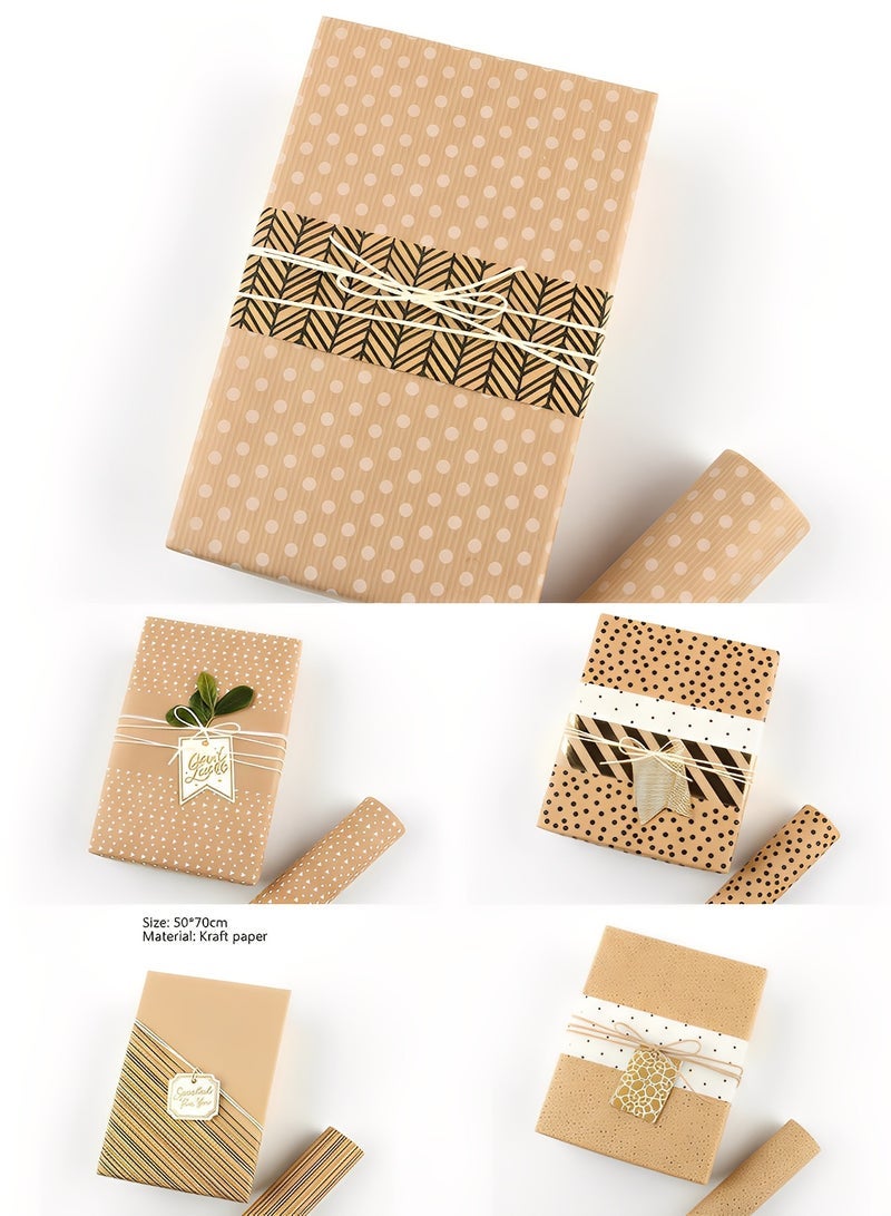 BELANO Gift Wrapping Paper Sheets Set, Kraft Gift Wrap with Envelopes and Ribbon, Present Packaging Kit for Birthday and Holiday Mixed Designs 16 Pieces - Image 4